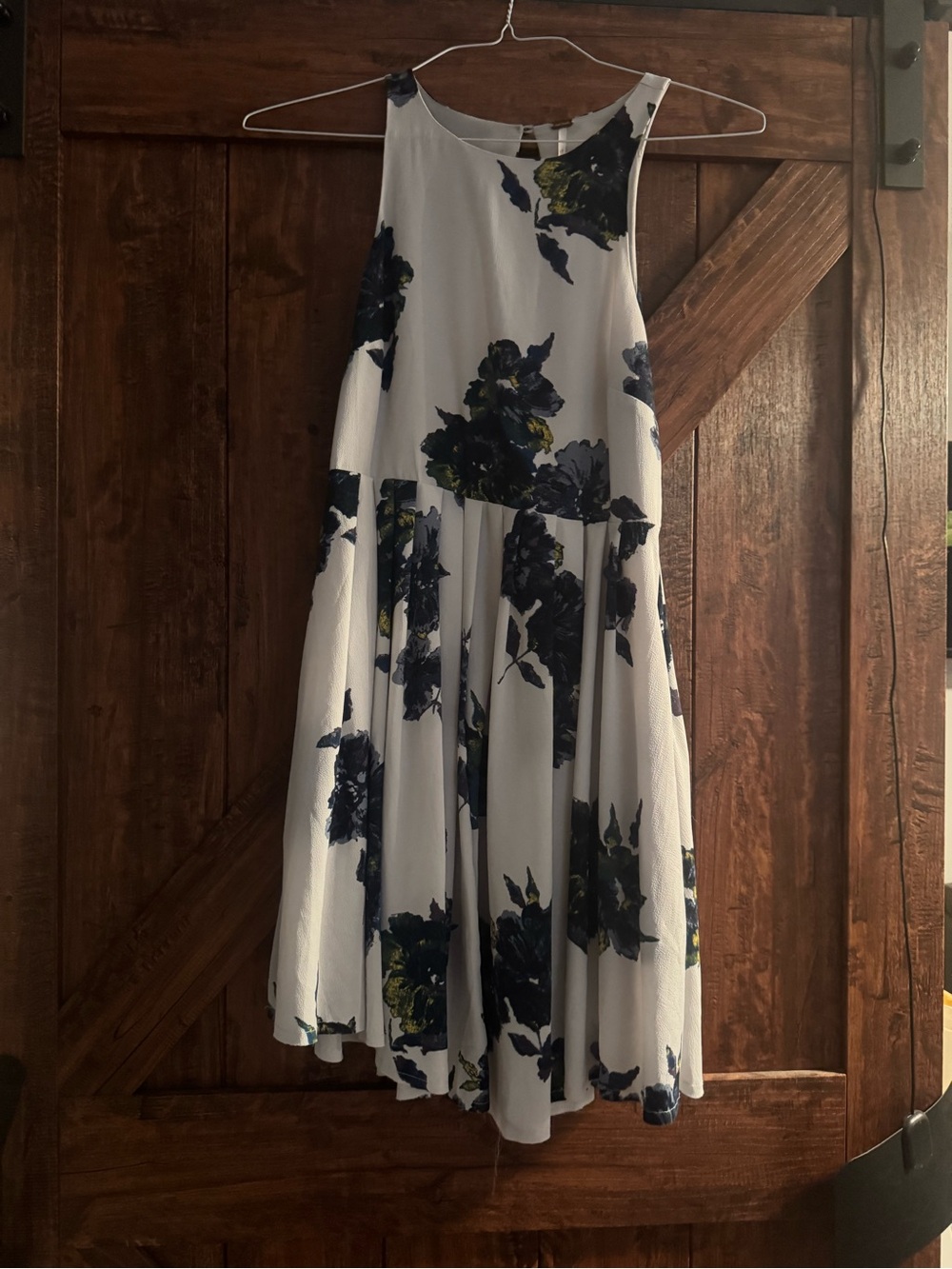 Free People White Mini Dress with Navy Floral Print